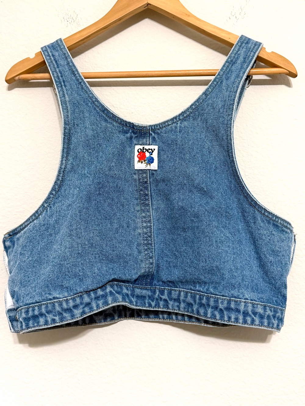 OBEY Cropped Denim Overall Top Size Medium - Picture 7 of 8